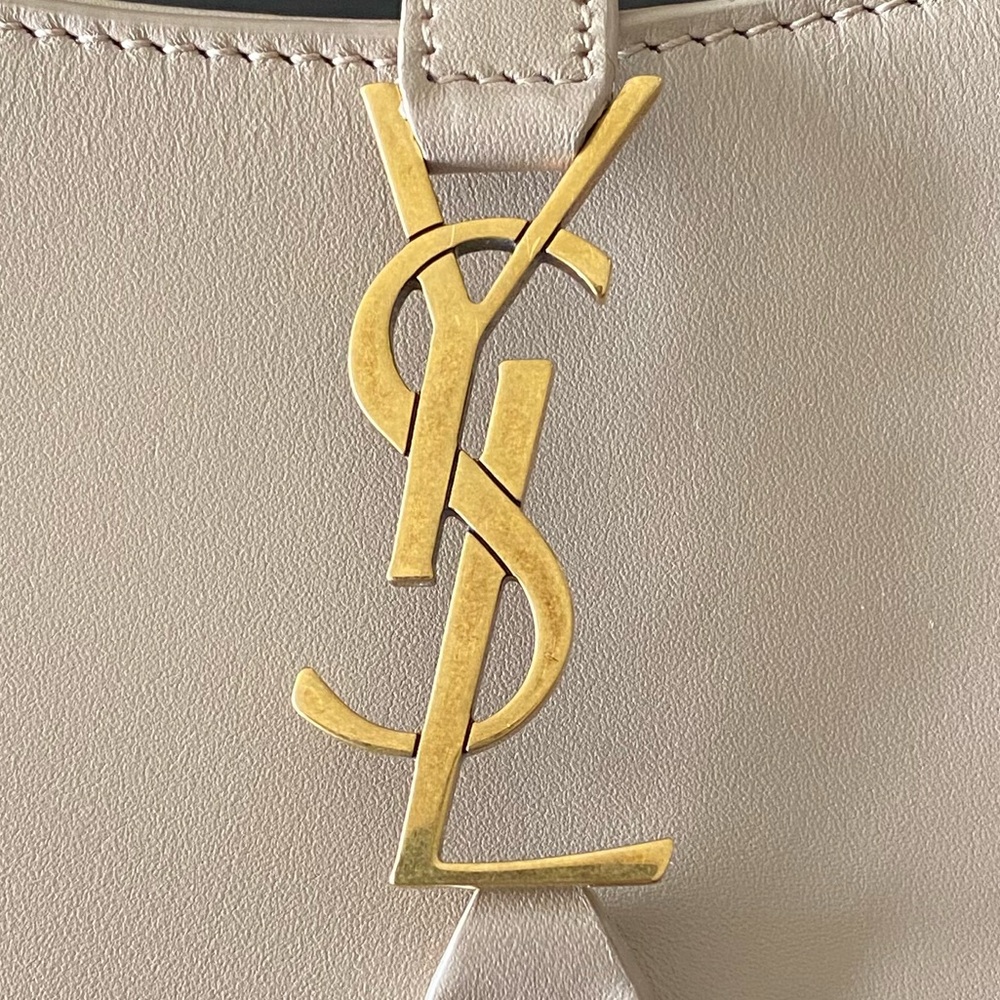 Saint Laurent Taupe Leather Shoulder Bag with Gold YSL Emblem - Picture 10 of 14